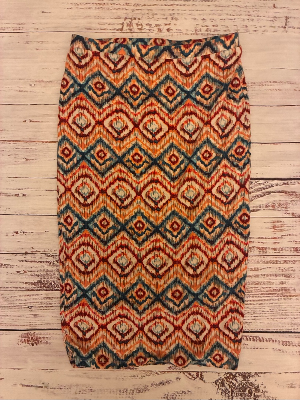 Matty M Blue and Orange Geometric Pencil Skirt